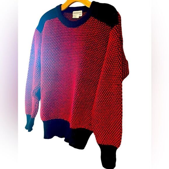 Obermeyer Sz L Red Black Chunky Knit Ski Winter Wool Retro Vintage Crew Sweater - Picture 4 of 7
